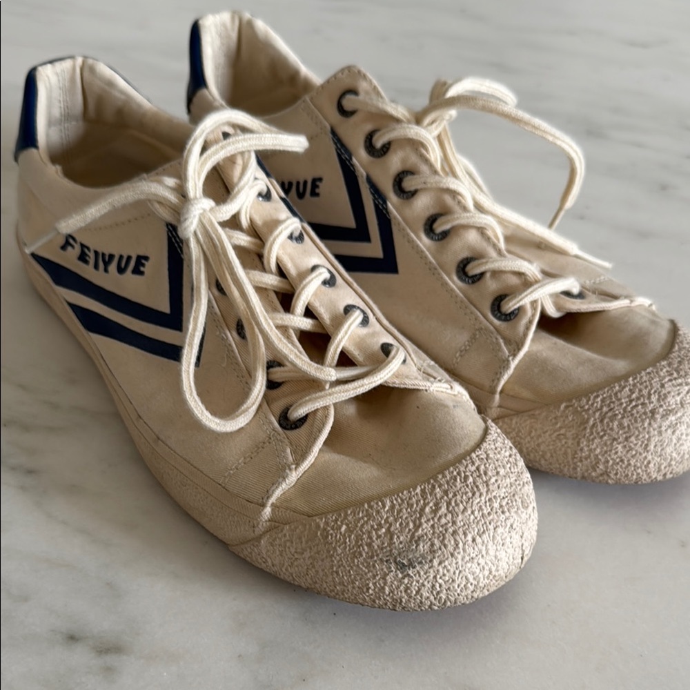 Feiyue Cream and Blue Sneakers